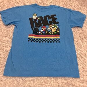 Nintendo Race Ya Mario Kart T-Shirt Youth M Bowser and Mario Blue